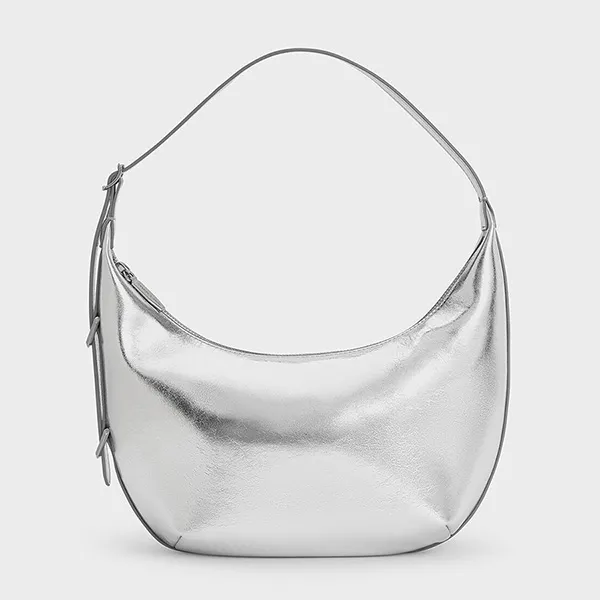 Túi Đeo Vai Nữ Charles & Keith CNK Bryna Metallic Curved Hobo Bag Silver CK2-40782526 Màu Bạc