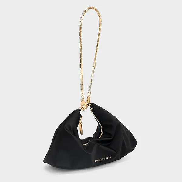 Túi Đeo Vai Nữ Charles & Keith CNK Satin Crystal Embellished Chain Handle Two Way Bag Black CK2-20271532 Màu Đen