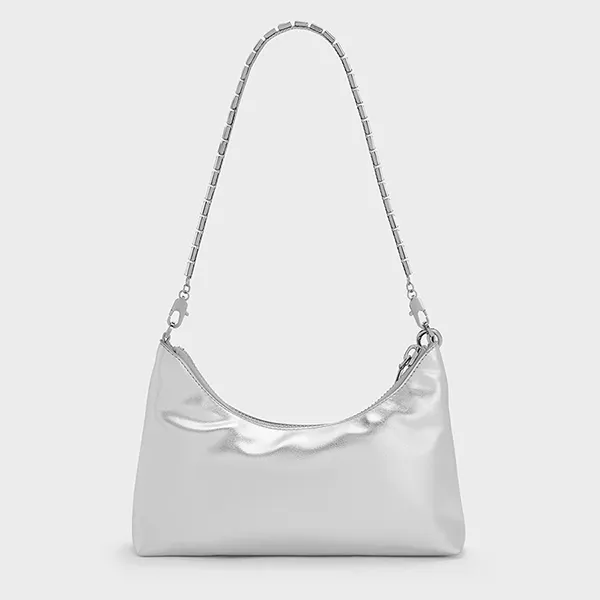 Túi Đeo Vai Nữ Charles & Keith CNK Satin Crystal Embellished Chain Handle Two Way Bag Dusk Silver CK2-20271532 Màu Bạc