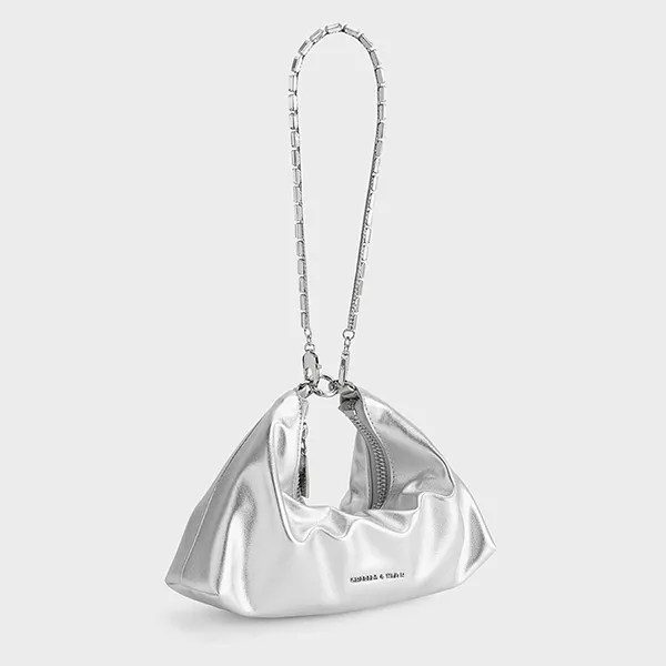 Túi Đeo Vai Nữ Charles & Keith CNK Satin Crystal Embellished Chain Handle Two Way Bag Dusk Silver CK2-20271532 Màu Bạc