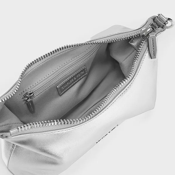 Túi Đeo Vai Nữ Charles & Keith CNK Satin Crystal Embellished Chain Handle Two Way Bag Dusk Silver CK2-20271532 Màu Bạc