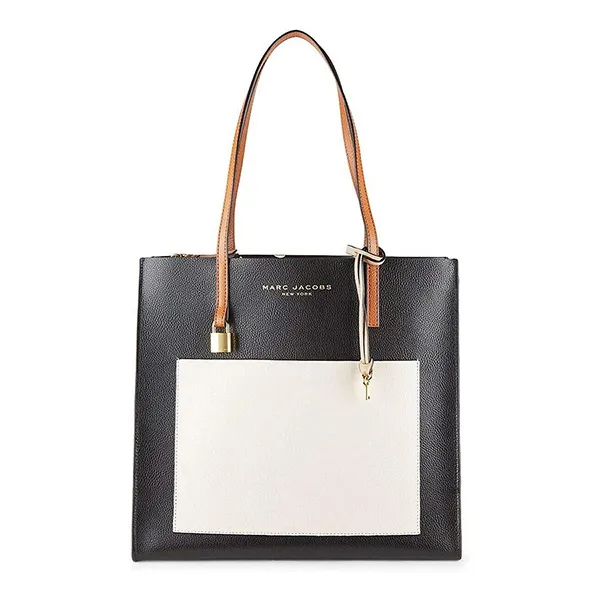 Túi Tote Nữ Marc Jacobs Grind Leather Tote Màu Đen - Kem
