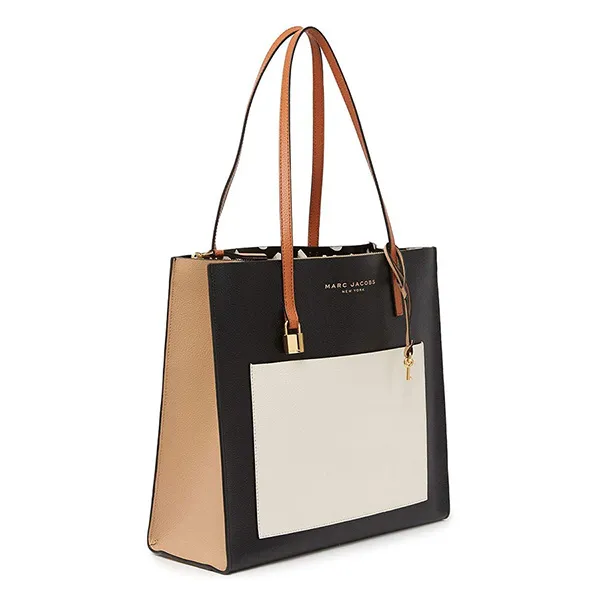 Túi Tote Nữ Marc Jacobs Grind Leather Tote Màu Đen - Kem