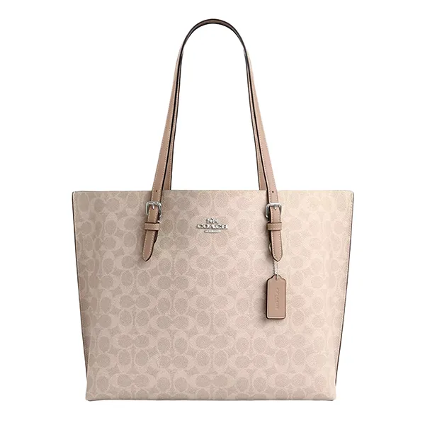 Túi Tote Nữ Coach Mollie Tote Bag In Signature Canvas CV967 Màu Be