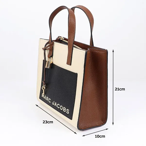 Túi Tote Nữ Marc Jacobs Mini Grind Coated Leather Màu Đen Trắng