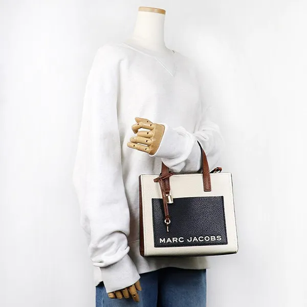 Túi Tote Nữ Marc Jacobs Mini Grind Coated Leather Màu Đen Trắng