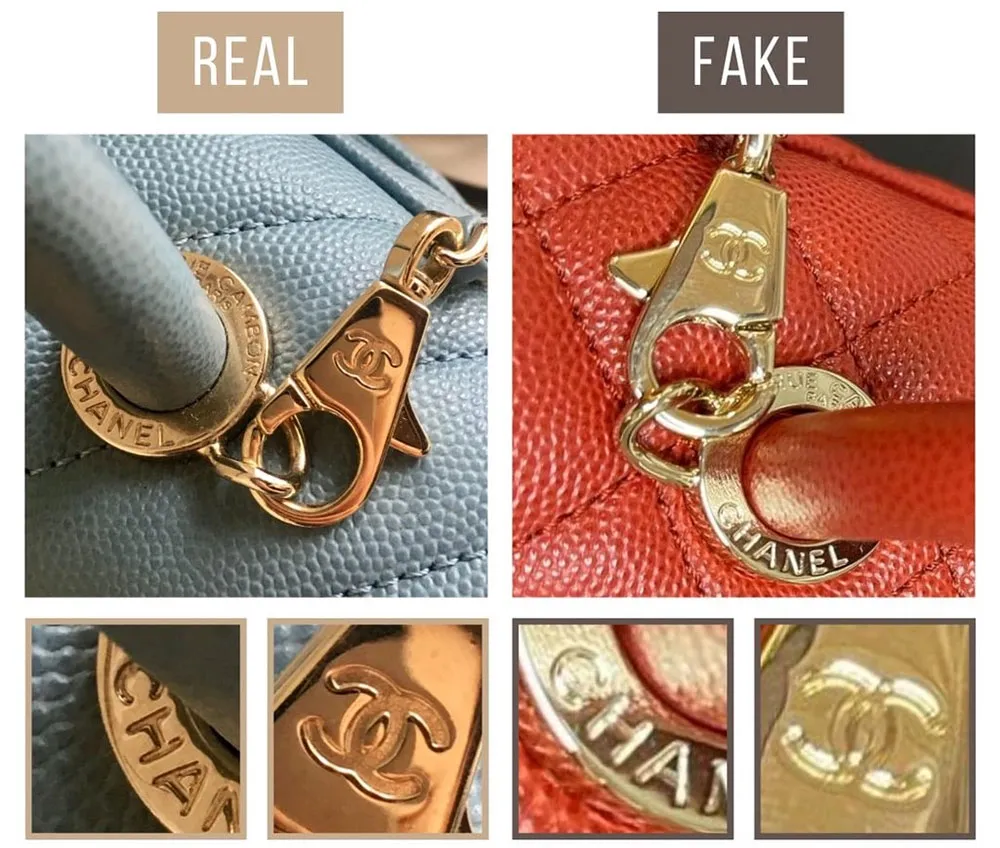 Kiểm tra khóa túi và logo túi Chanel