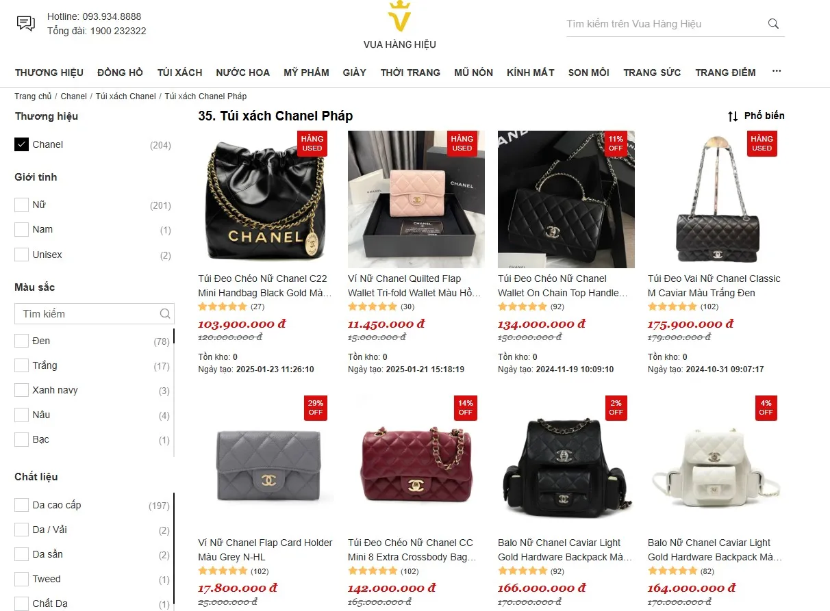 Vua Hàng Hiệu – Địa chỉ mua sắm túi xách Chanel chính hãng, giá tốt