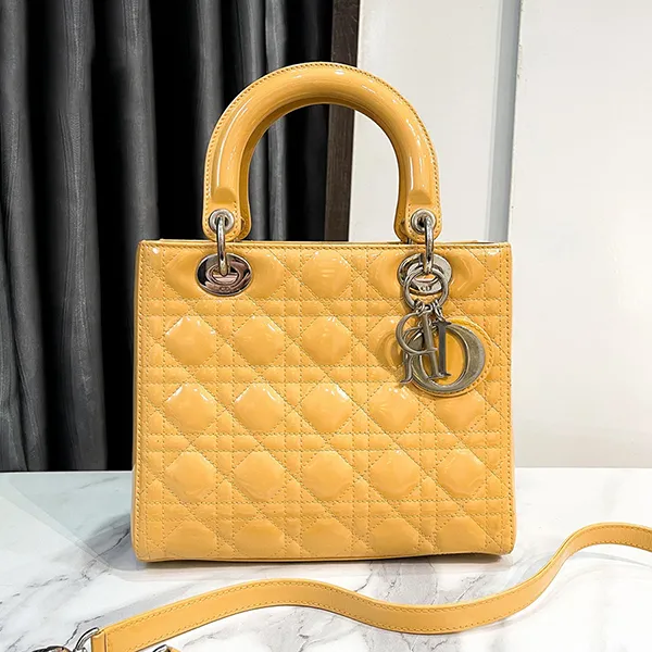 Túi Xách Nữ Christian Dior Patent Leather Yellow Lady Bag Màu Vàng Nghệ - Túi xách - Vua Hàng Hiệu