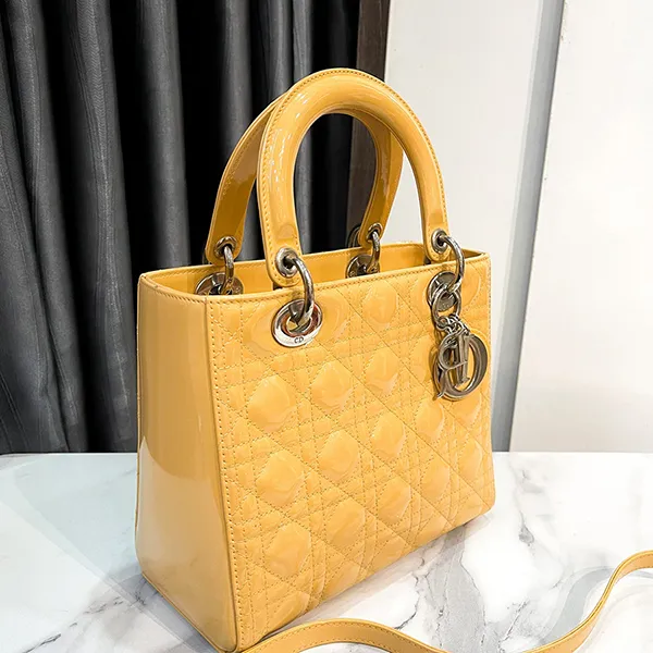 Túi Xách Nữ Christian Dior Patent Leather Yellow Lady Bag Màu Vàng Nghệ - Túi xách - Vua Hàng Hiệu