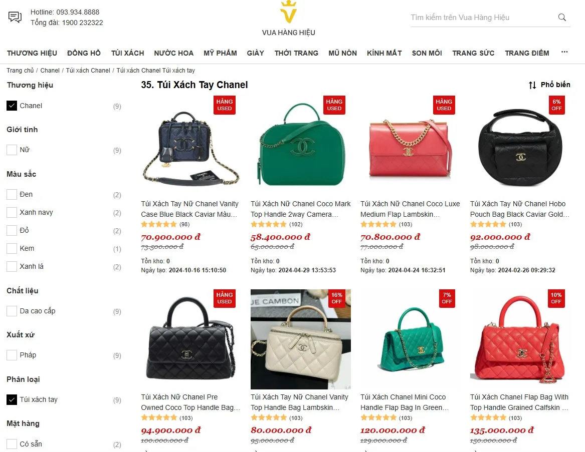 Mua túi xách tay Chanel nữ chính hãng trên Vua Hàng Hiệu