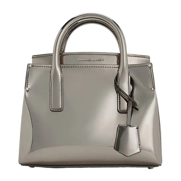 Túi Xách Tay Nữ Charles & Keith CNK Rene Metallic Structured Top Handle Bag - Pewter CK2-30271421 Màu Thiếc