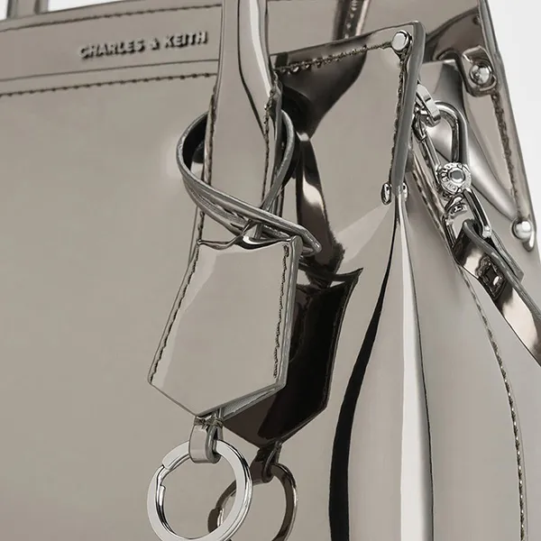 Túi Xách Tay Nữ Charles & Keith CNK Rene Metallic Structured Top Handle Bag - Pewter CK2-30271421 Màu Thiếc