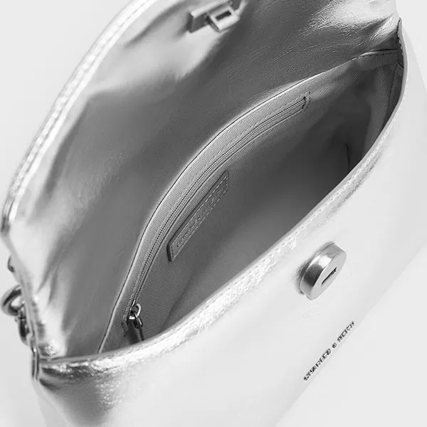 Túi Xách Tay Nữ Charles & Keith Andromeda Chunky Chain Top Handle Bag CK2-50271476_SILVER_S Màu Bạc