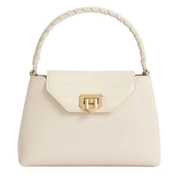 Túi Xách Tay Nữ Charles & Keith Arwen Croc Effect Braided Strap CK2-50782379-A_CREAM Handle Bag Màu Kem - Túi xách - Vua Hàng Hiệu