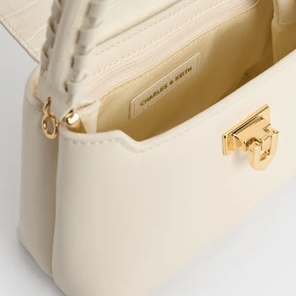 Túi Xách Tay Nữ Charles & Keith Arwen Croc Effect Braided Strap CK2-50782379-A_CREAM Handle Bag Màu Kem - Túi xách - Vua Hàng Hiệu