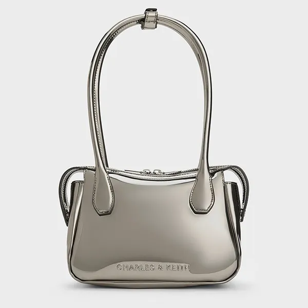 Túi Xách Tay Nữ Charles & Keith CNK Bosie Patent Elongated Top Màu Xám Bạc