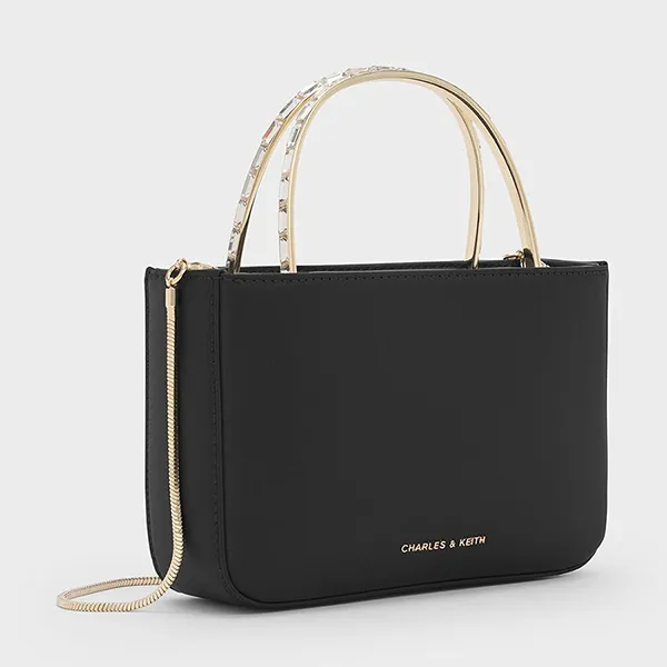 Túi Xách Tay Nữ Charles & Keith CNK Satin Crystal Embellished Black CK2-30271529 Màu Đen