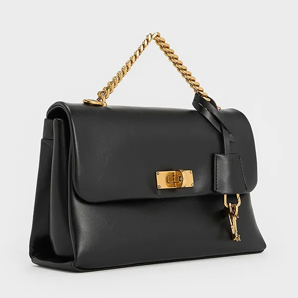 Túi Xách Tay Nữ Charles & Keith CNK Kerry Chain Medium Handle Rectangular Crossbody Bag Black CK2-80782515 Màu Đen Size M