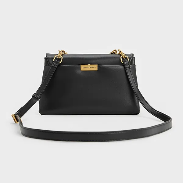 Túi Xách Tay Nữ Charles & Keith CNK Kerry Chain Medium Handle Rectangular Crossbody Bag Black CK2-80782515 Màu Đen Size M