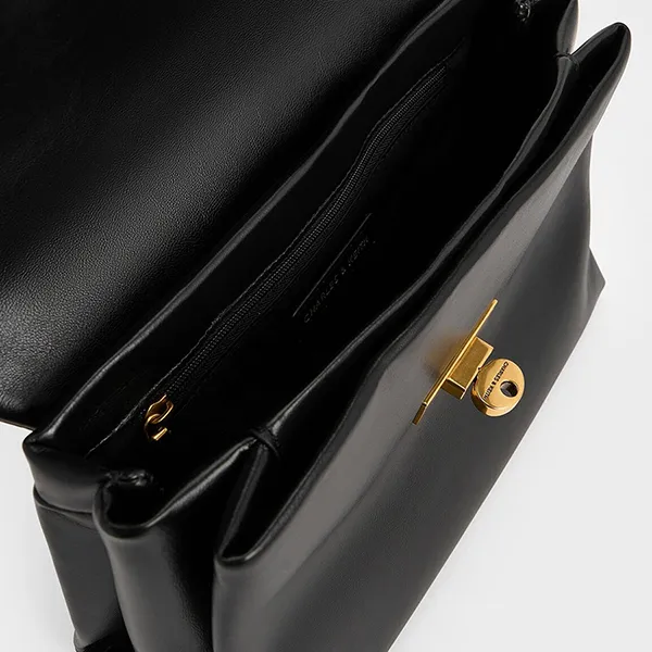Túi Xách Tay Nữ Charles & Keith CNK Kerry Chain Medium Handle Rectangular Crossbody Bag Black CK2-80782515 Màu Đen Size M