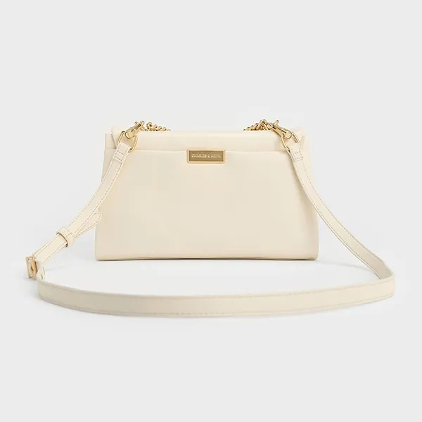 Túi Xách Tay Nữ Charles & Keith CNK Kerry Chain Medium Handle Rectangular Crossbody Bag Cream CK2-80782515 Màu Trắng Kem Size M
