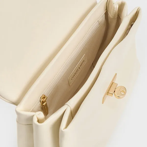 Túi Xách Tay Nữ Charles & Keith CNK Kerry Chain Medium Handle Rectangular Crossbody Bag Cream CK2-80782515 Màu Trắng Kem Size M