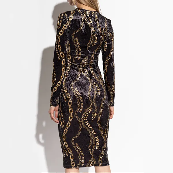 Váy Versace Jeans Couture Black Slim Fit Dress 77HAO9B0 JS367 G89 Màu Đen Vàng Size 40