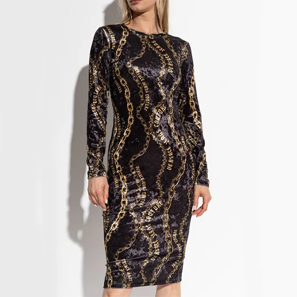 Váy Versace Jeans Couture Black Slim Fit Dress 77HAO9B0 JS367 G89 Màu Đen Vàng Size 40