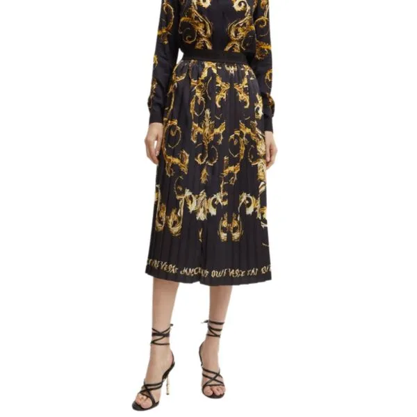 Chân Váy Nữ Versace Jeans Couture Skirt Color Black Midi Flared 77HAE8P5NS541 G89 Màu Đen - Vàng Size 40 - Thời trang - Vua Hàng Hiệu