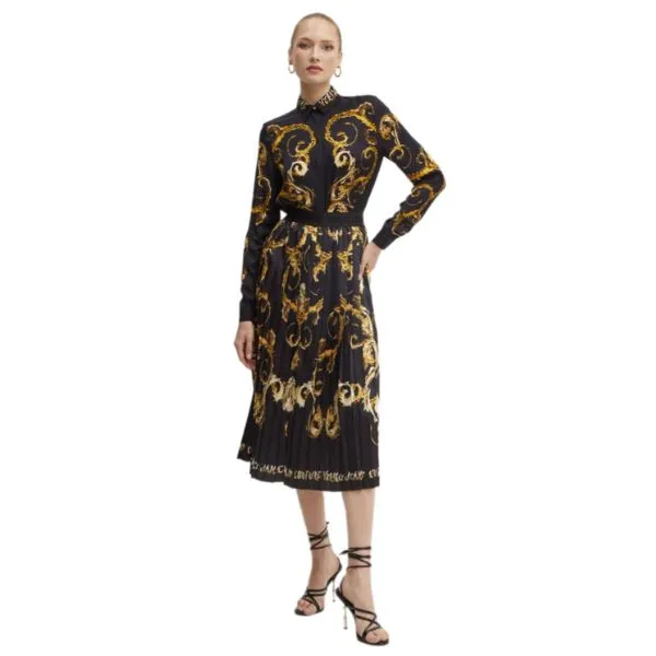 Chân Váy Nữ Versace Jeans Couture Skirt Color Black Midi Flared 77HAE8P5NS541 G89 Màu Đen - Vàng Size 40 - Thời trang - Vua Hàng Hiệu