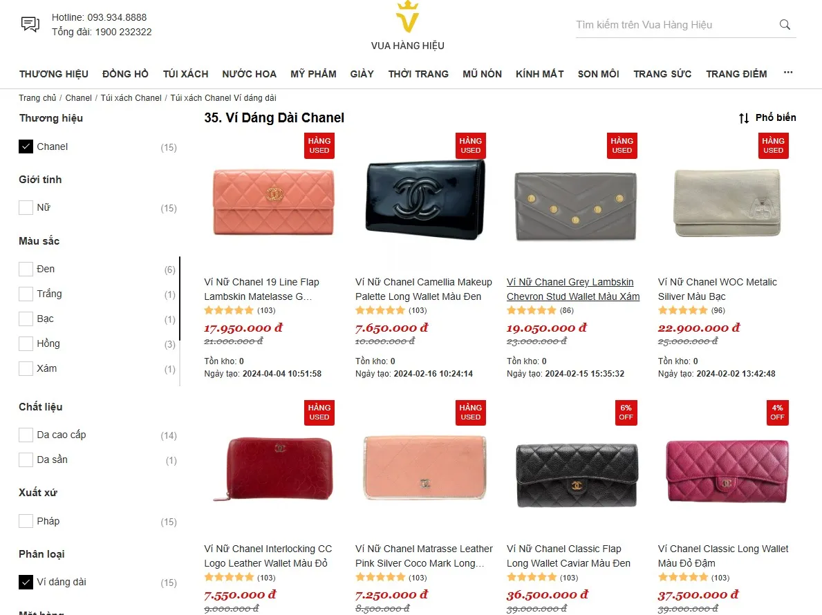 Mua ví dáng dài Chanel nữ chính hãng trên Vua Hàng Hiệu