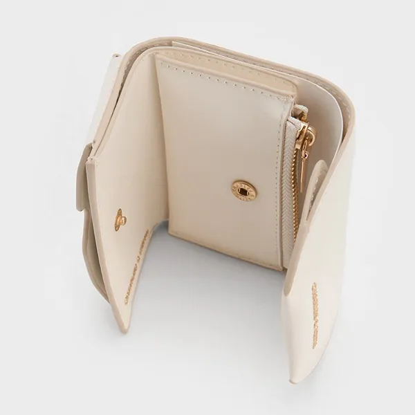 Ví Nữ Charles & Keith CNK Enola Front Flap Wallet CK6-10770658 Cream Màu Kem