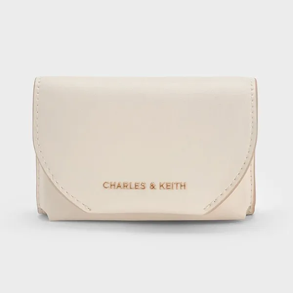 Ví Nữ Charles & Keith CNK Enola Front Flap Wallet CK6-10770658 Cream Màu Kem