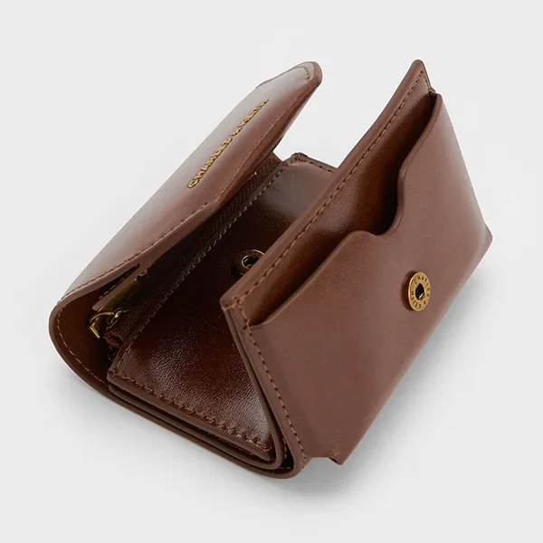 Ví Nữ Charles & Keith CNK Enola Front Flap Wallet CK6-10770658 Dark Brown Màu Nâu Đậm