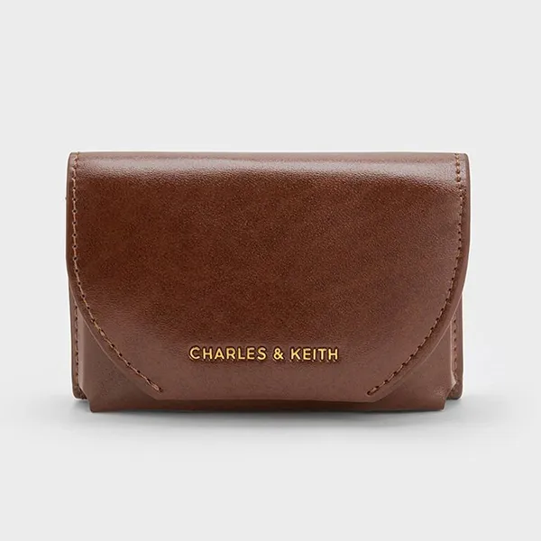 Ví Nữ Charles & Keith CNK Enola Front Flap Wallet CK6-10770658 Dark Brown Màu Nâu Đậm