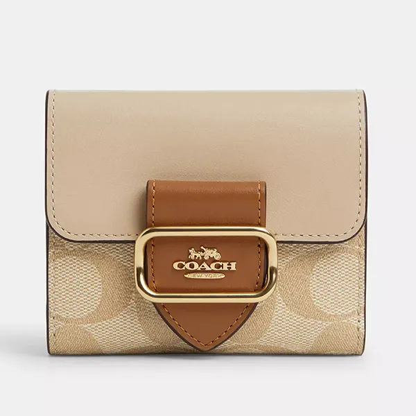 Ví Nữ Coach Small Morgan Wallet In Blocked Signature Canvas CT616 Màu Khaki