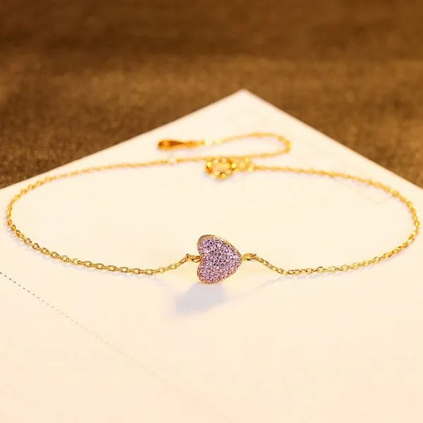 Vòng Đeo Tay Nữ Lili Jewelry Đính Đá CZ Hình Trái Tim Nola LILI_096236 Màu Vàng Hồng - Trang sức - Vua Hàng Hiệu
