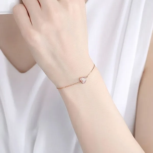Vòng Đeo Tay Nữ Lili Jewelry Đính Đá CZ Hình Trái Tim Nola LILI_096236 Màu Vàng Hồng - Trang sức - Vua Hàng Hiệu