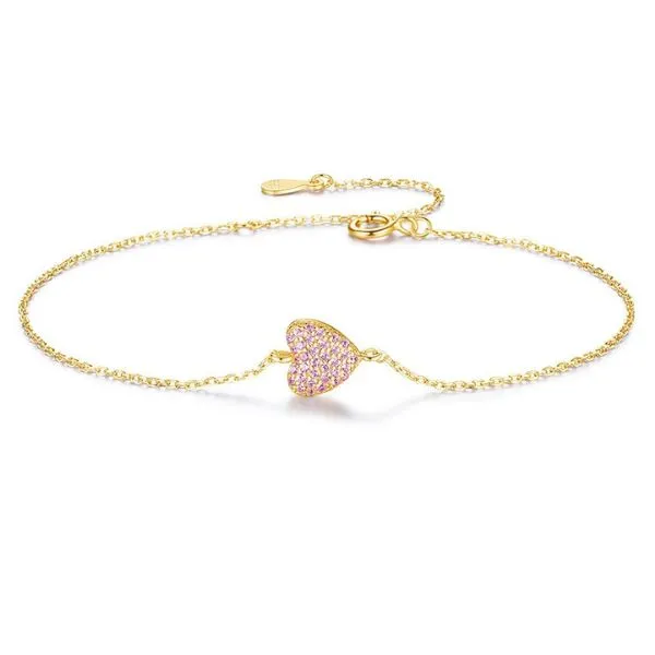 Vòng Đeo Tay Nữ Lili Jewelry Đính Đá CZ Hình Trái Tim Nola LILI_096236 Màu Vàng Hồng - Trang sức - Vua Hàng Hiệu