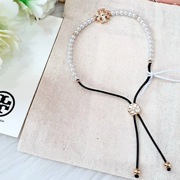 Vòng Đeo Tay Nữ Tory Burch Rope Logo Slider Bracelet Màu Trắng