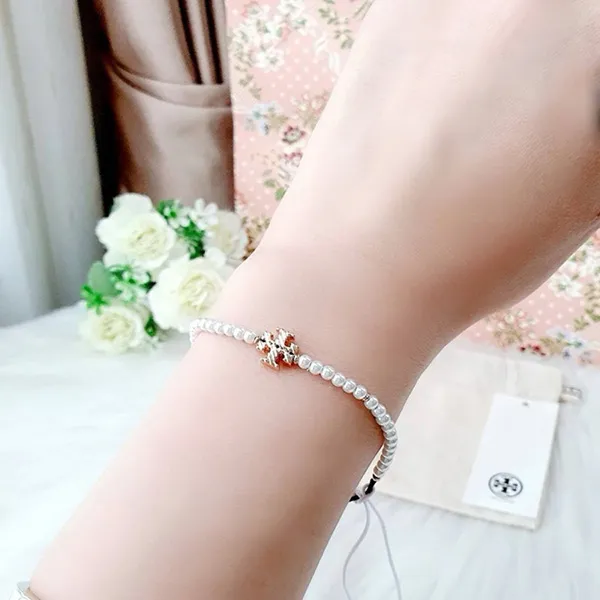 Vòng Đeo Tay Nữ Tory Burch Rope Logo Slider Bracelet Màu Trắng