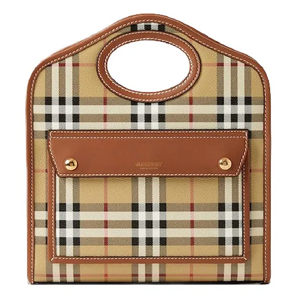 Túi Đeo Chéo Nữ Burberry Mini Pocket Bag In Leather Check Briarwood 80661661 Màu Nâu Be