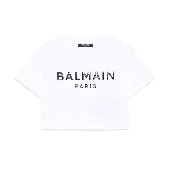 Áo Crop Top Trẻ Em Balmain Logo White Tshirt BW8A61 Z0082 100NE Màu Trắng Size 12