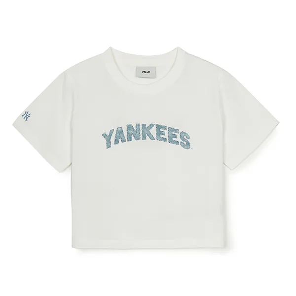 Áo Croptop Nữ MLB Denimlike Lettering Big Lux Crop Tshirt New York Yankees 3FTSM0553-50IVS Màu Trắng Kem Size M - Thời trang - Vua Hàng Hiệu