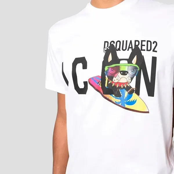 Áo Thun Nam Dsquared2 Icon Surf Ciro Logo Printed S79GC0064 S23009 100 Tshirt Màu Trắng Size M - Thời trang - Vua Hàng Hiệu