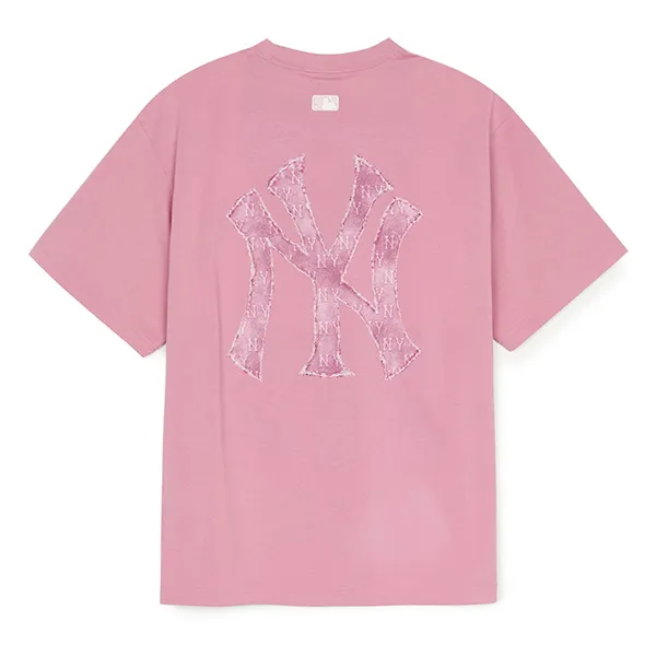 Áo Phông MLB Denimlike Monogram Big Lux Over Fit Tshirt New York Yankees 3ATSM0953-50PKP Màu Hồng Size S
