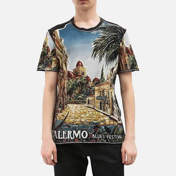 Áo Phông Nam Dolce & Gabbana D&G Palermo G8HC7T HP7DA Màu Xanh Họa Tiết Size 46 - Thời trang - Vua Hàng Hiệu