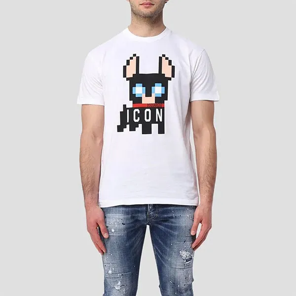 Áo Thun Nam Dsquared2 White With Icon Logo Printed Tshirt S79GC0073 Màu Trắng Size M