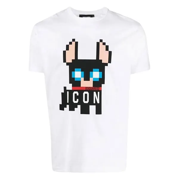 Áo Thun Nam Dsquared2 White With Icon Logo Printed Tshirt S79GC0073 Màu Trắng Size M